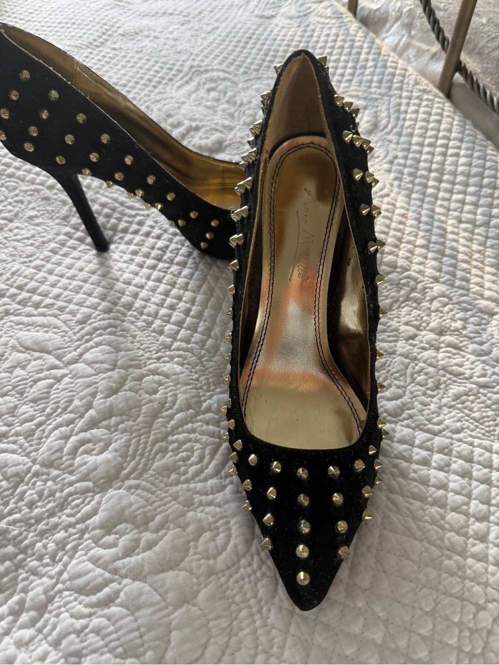 Black Studded Pointed-Toe High Heels - Women